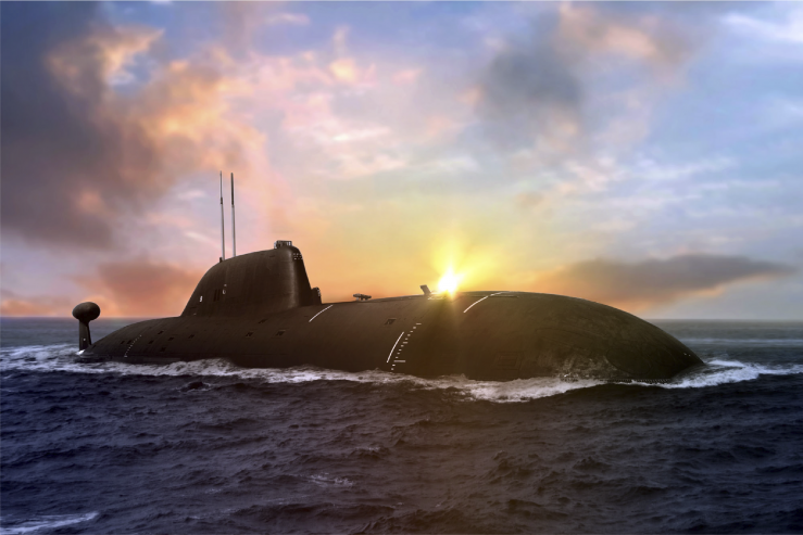 Submarine surfacing at dawn